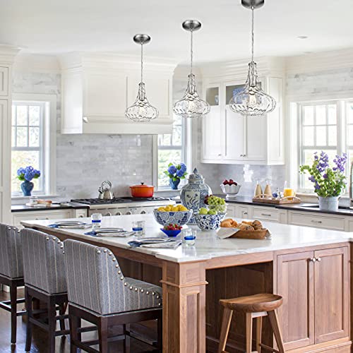 AUTELO Glass Kitchen Pendant Lights Pendant Light Fixture with Hammered Glass Hanging Light for Kitchen Island Living Room Dinning Room H9164 - Image 5