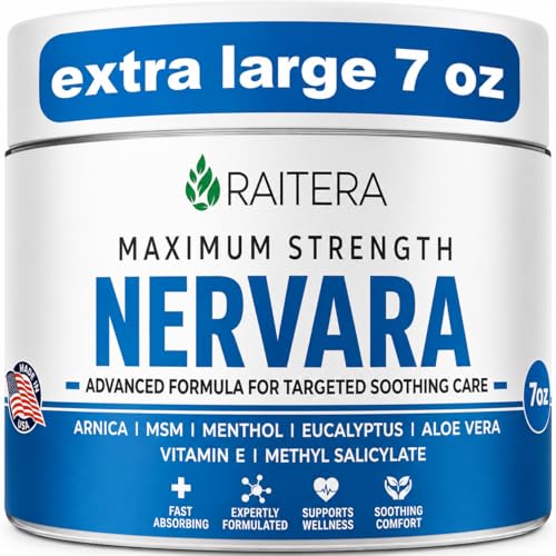 Raitera Neuropathy Nerve Cream Maximum Strength for Feet Hands Legs Toes Advanced Cooling Non-Greasy Fast Absorbing Formula - Natural Ingredients Frankincense Arnica Aloe Vera Turmeric MSM