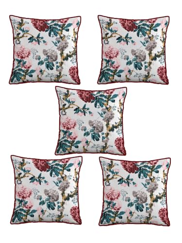 Image of Pure Cotton Quilted Cushion Cover 16x16 Inch | Anokhi Print Decorative Throw Pillow Cover | Soft Cotton Sofa Cushion Cover with Hidden Zipper | Living Room Bedroom Home Decor