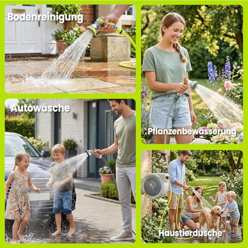 Bietor Schlauchtrommel Wasser 45m + 2m, 180° Schwenkbar Wand-Schlauchbox, Automatischer Gartenschlauch trommel mit 10-Funktionen Gartenbrause für Gießen Autowaschen