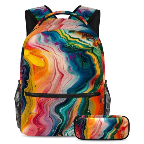 Sac à dos Art Aquarelle colorée avec cartable et trousse assortis pour la rentrée scolaire