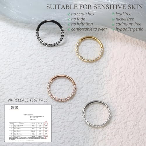Image of PEAKLINK 16G 18G 316L Stainless Steel CZ /OPAL Septum Piercing Septum Clicker Ring Hinged Nose Ring Daith Earrings Conch Piercing Jewelry Helix Cartilage Tragus Lobe Belly Hoop Earring