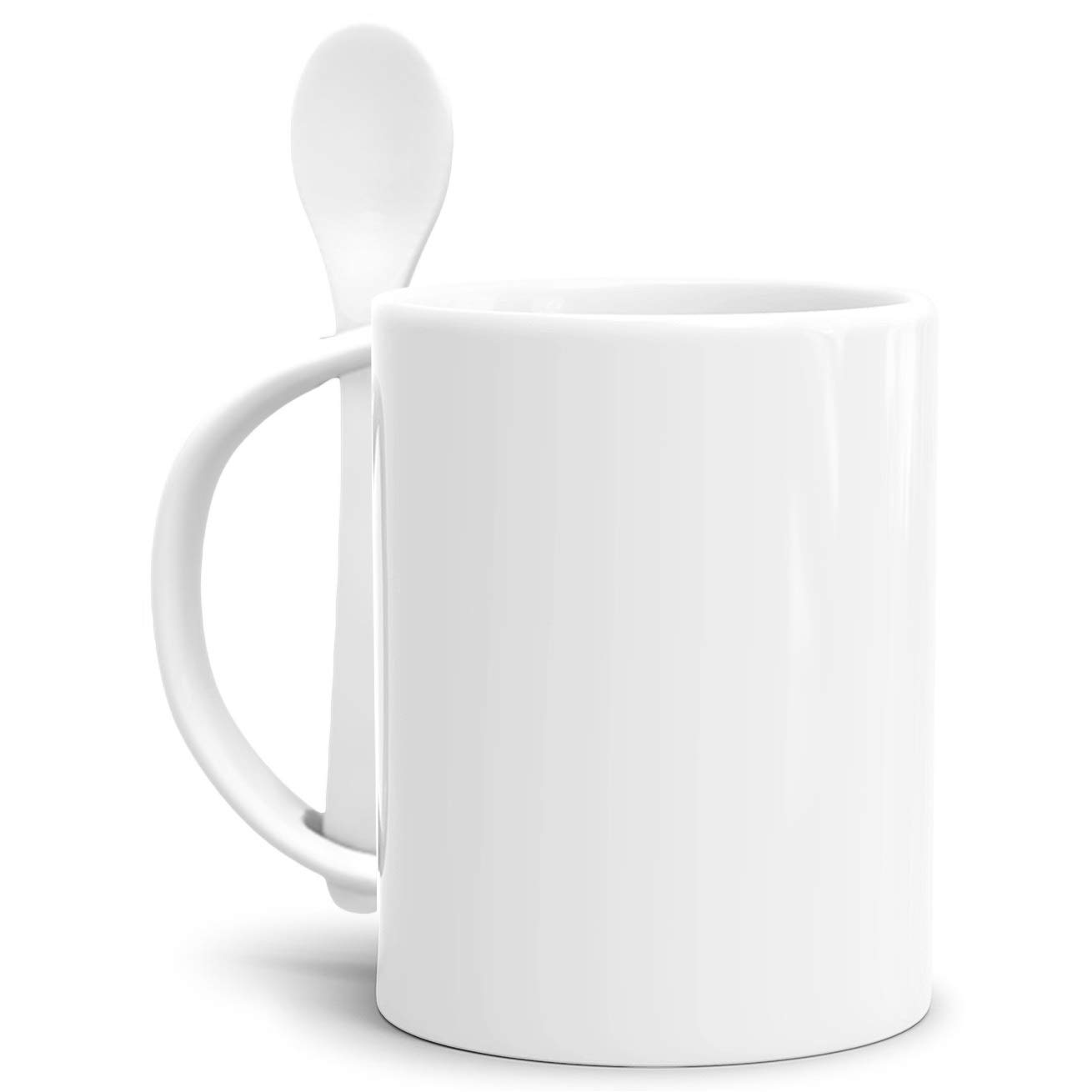 Bastel-Tassen ohne Druck zum Bemalen aus Hochwertiger Keramik Einzeln oder im Set/Mug/Cup/Becher/Pott - Löffeltasse Klassik Weiss 6er Set