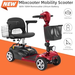 20 Miles 4 Wheels Mobility Scooter for Seniors/Adults Up to 300LBS,350W Electric Wheelchair Detachable Lithium Battery,Dual Baskets,Rotating Seat,with Taillight, USB Charging, Red 18AH