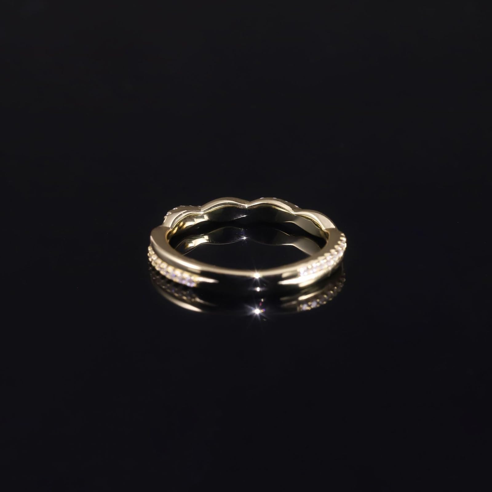 9K/14K/18K oro amarillo pequeños anillos entrelazados Pave Moissanit Mujer