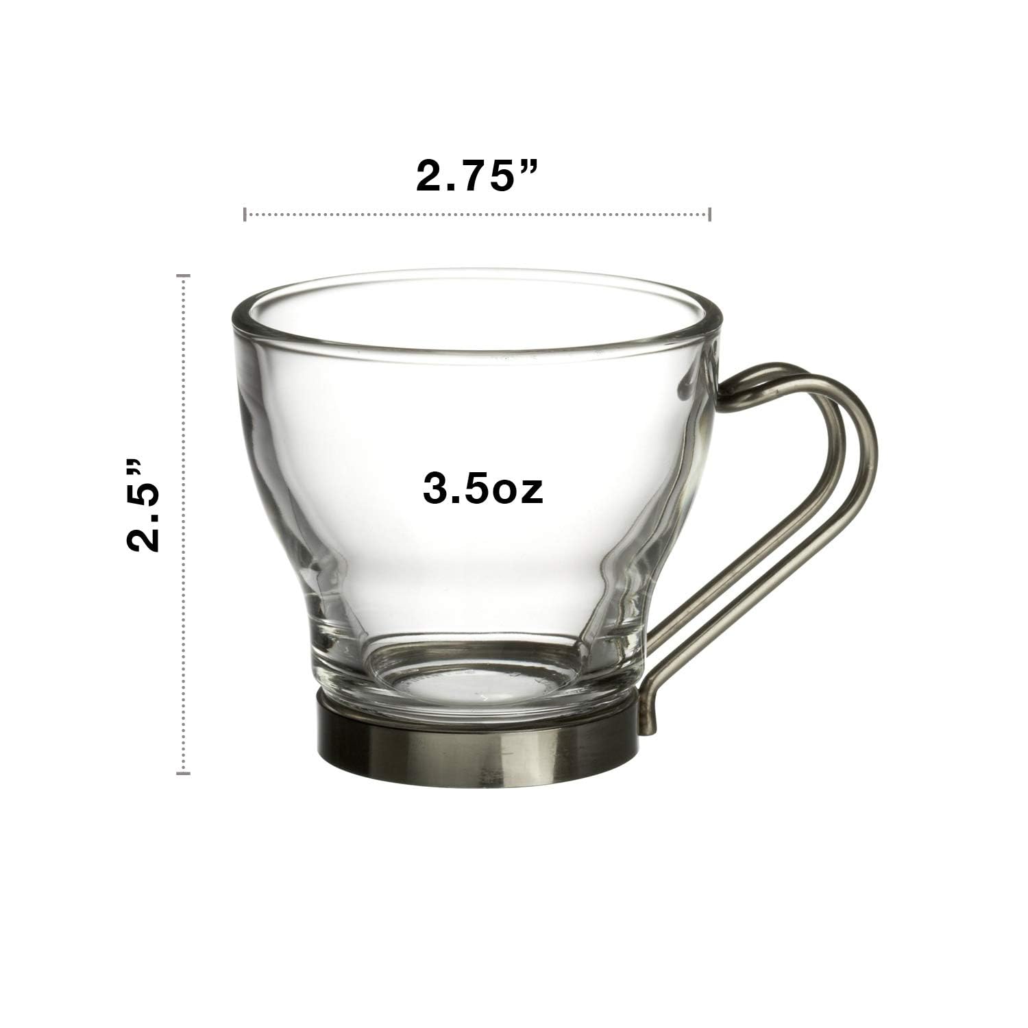 Bormioli Rocco Oslo - Set di 4 tazzine da caffè con manico in acciaio inox, 99,2 g, in confezione regalo
