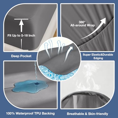 Image of Ruili Queen Mattress Protector Waterproof Washable Noiseless | Breathable Mattress Pad Up to 18 Inch Dirt-Proof TPU Backing Hotel Home Hospital Fitted Bed Cover Soft