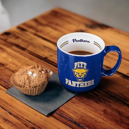 Image of Logo Brands NCAA Pittsburgh Panthers 15 oz Stripe Coffee Mug - Vintage Team Logo, Inside Print & Stripes, Microwave & Dishwasher Safe- Great Gift For Fans & Alumni