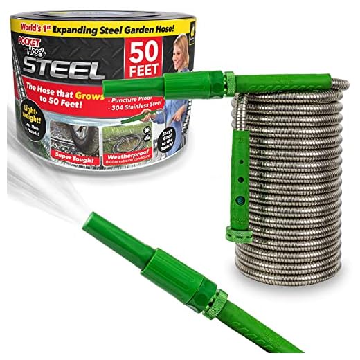Pocket Hose Amazing EXPANDABLE Steel 50 Ft Garden Hose, AS-SEEN-ON-TV, Kink-Free & Puncture-Proof, Lightweight, Corrosion-Resistant 304 Stainless Steel, Super-Tough, Weatherproof, Super-Flexible