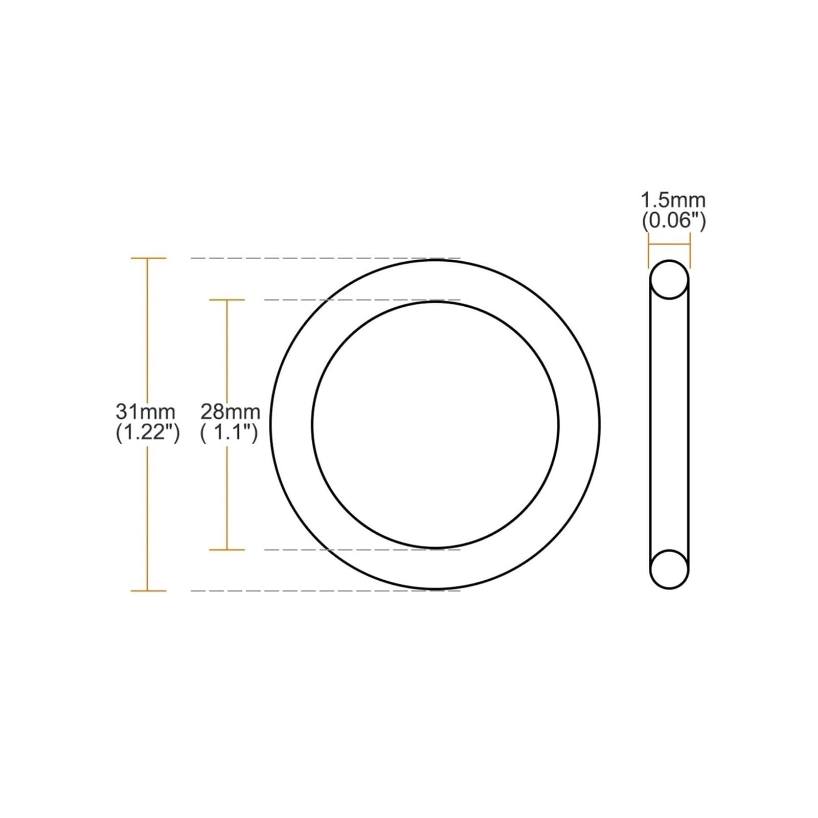 Hardware Fittings 20 Stück O-Ringe aus Fluorkautschuk, 31 mm Außendurchmesser, 28 mm Innendurchmesser, 1,5 mm Breite, grüne Dichtung for pneumatische Reparaturen usw. Dichtungsscheibe,Zuverlässiges M