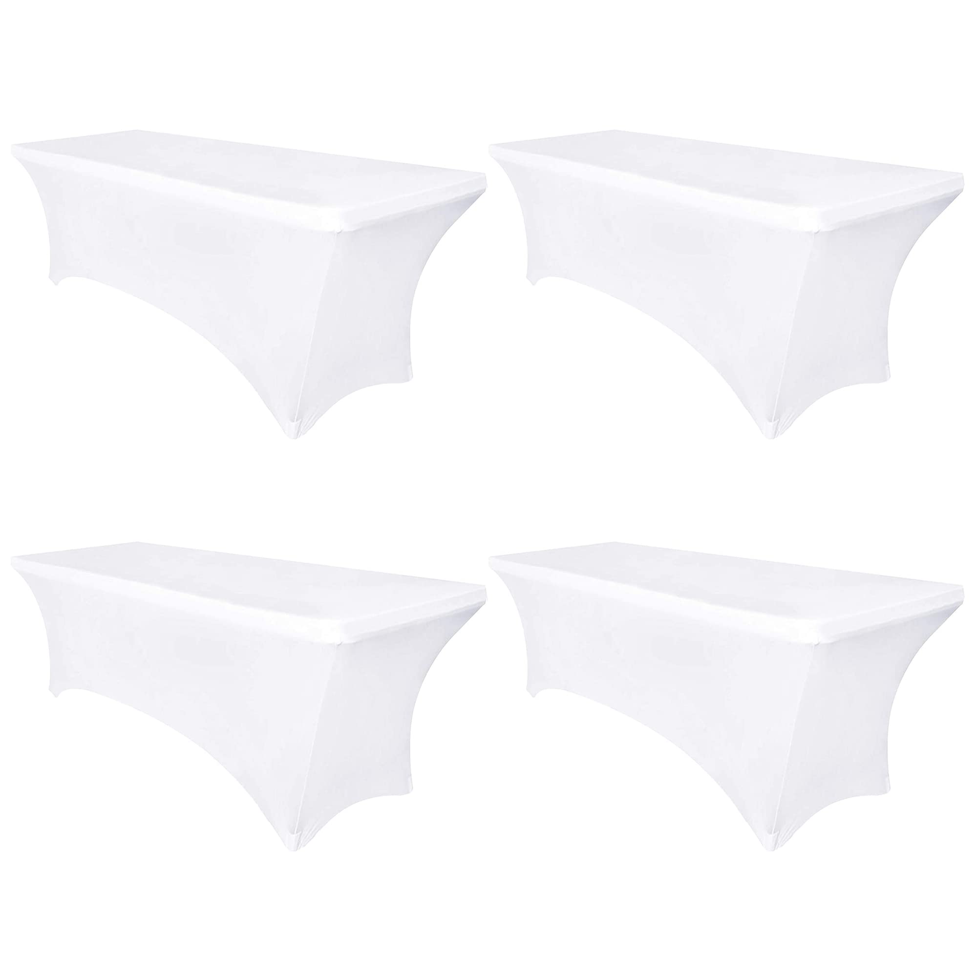 Obstal 6ft Stretch Spandex Table Cover - 4 Pack Universal Rectangular Fitted Tablecloth Protector for Wedding, Banquet and Party, White