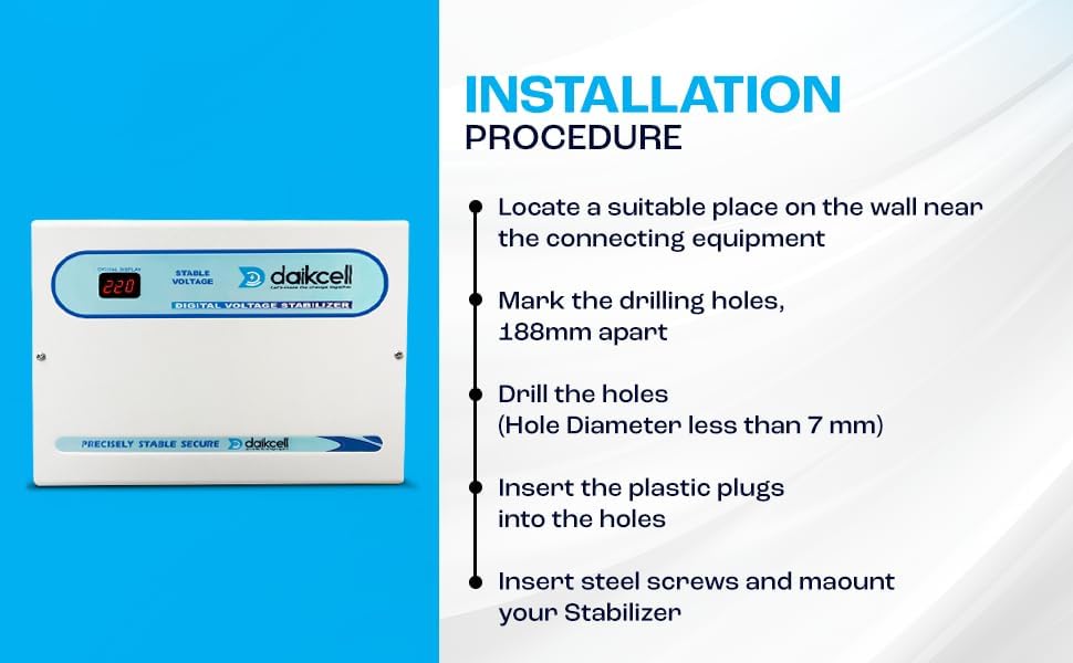 Image of daikcell 5 KVA 130-300V Digital Voltage Stabilizer for All Inverter and Non-Inverter AC with Time Delay System for Upto 2 Ton AC - 5 Year Warranty - New Model 2025 - DSR048 - White