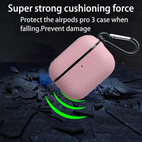 Image of for Leather AirPods Pro 3 Case 2025|Cute Hard Air Pods Pro 3 Case (Model A2700 /A2931)|with Keychain|Retro Airpod 3 Pro Cases for Man Women(Pink)