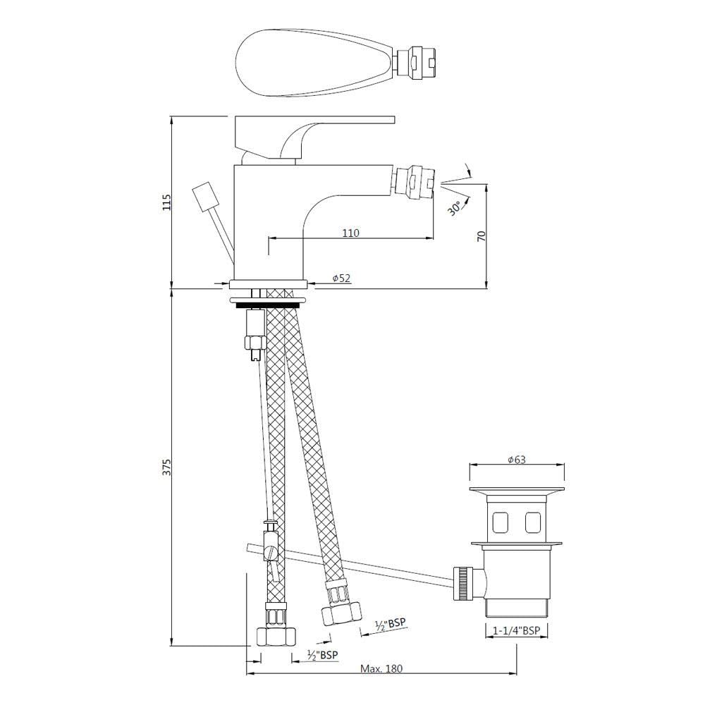 Jaquar Single Lever 1-Hole Bidet Mixer with Popup Waste System & 375mm Long Braided Hoses | High-Quality Bathroom Faucet for Modern Hygiene Solutions 1