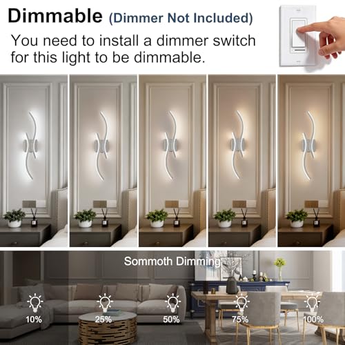 Image of CANEOE Chrome Modern Wall Sconce Set of Two, 24in Dimmable Led Wall Sconce Lighting, Hardwire Indoor Led Wall Lamps for Living Room Bedroom Bathroom Hallway (2 Packs) (Chrome, 24in)