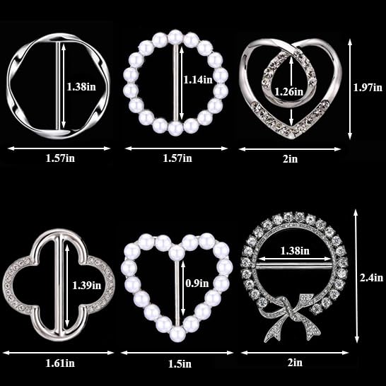 Image of 6PCS Silk Scarf Ring Clip T-shirt Tie Clips for Women Fashion Metal Ring Scarves Clasp Waist Buckle for Shirts Clothing Silver Zinc Alloy Pearl Wrap Holder with 1 Exquisite Box