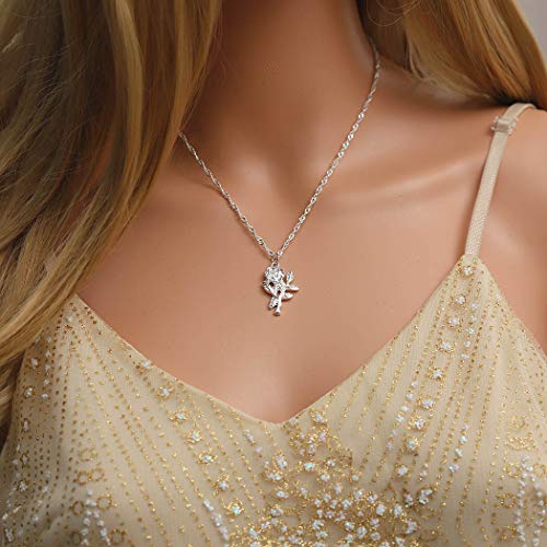 Fstrend Gypsy Rose Layered Necklace Dainty Rhinestone Pendant Charms Necklaces Jewelry for Women and Girls (Silver)