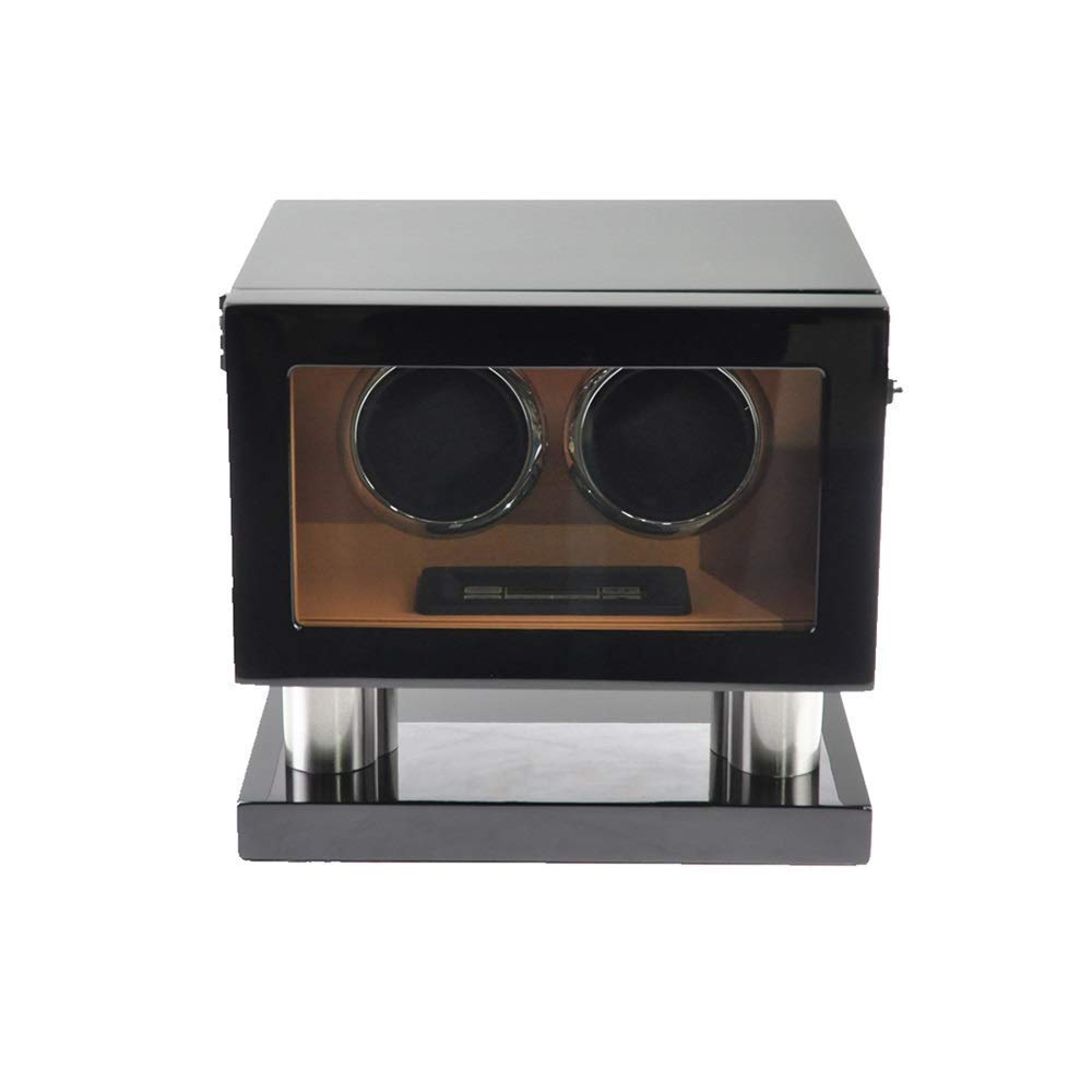 MYUYEE Watch Winder Watch Double Watch Winder For Automatic Watches Led Touch Screen Built-In Led Illuminated Wood Shell Piano Paint Exterior (Black Brown-A)