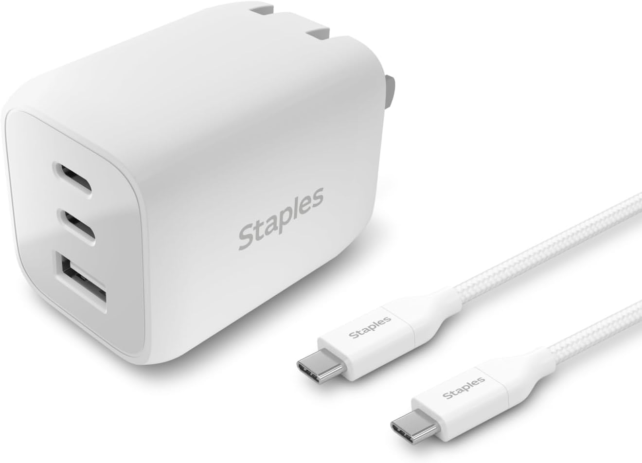 GaN Wall Charger, 65W – USB‑A & USB‑C Fast Charging, Includes Charging Cable, Compact Power Adapter for iPhone, Samsung, iPad & USB‑C Devices