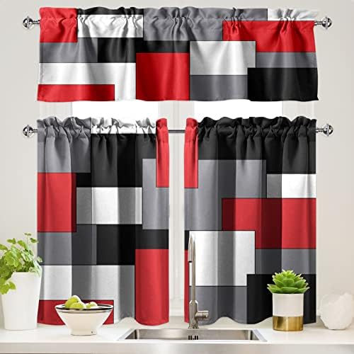 HAISUKA Red Kitchen Curtains Tiers and Valances Set of 3