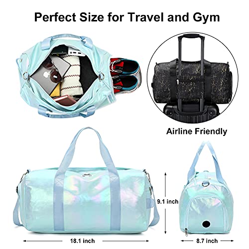 Gym Bag Sports Duffle Bag with Wet Pocket Weekender Overnight Bag with Waterproof Shoe Pouch and Air Hole for Women Girls Travel Foldable Bag
