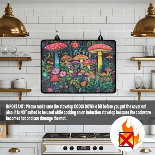 Image of Stove Top Cover for Electric Stove Induction Cooktop Mat for Glass Ceramic Top Stove Anti-Scratch Electric Stove Top Protector Cover For Kitchen Decor, 29 x 21 Inch, Mushroom Flower Grass