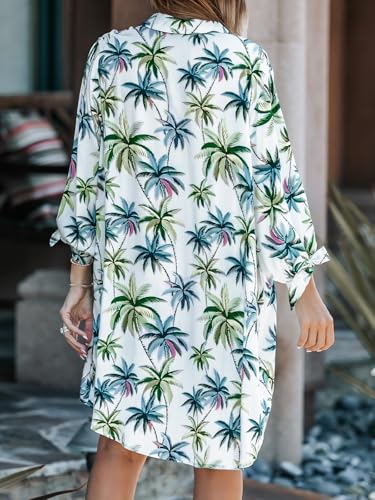 Image of CUPSHE Women Mini Summer Dress Cover Up Oversize Floral Shirt 3 /4 Sleeve Cuff Tie Button Down Beach Dresses Cover Up Top