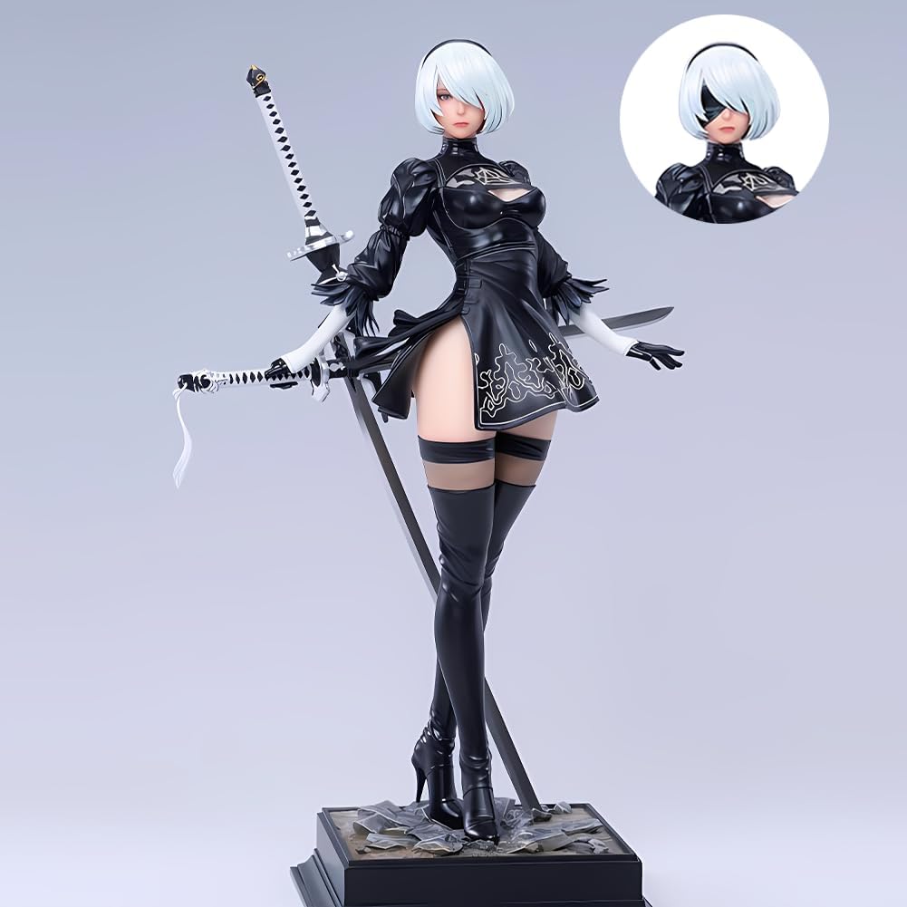 2B Figure 2B Statue - 28cm 2Byorha Figure Model Heads and Accessories Replaceable, 1/6 Scale Desktop Decoration Collectible Figurine Gifts for Fans