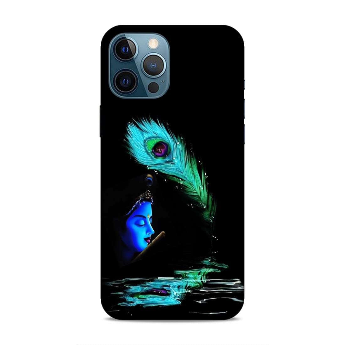 Lord Krishna and Peacock Feather Beautiful Image Printed Black Hard Case Mobile Cover for iPhone 6 6S 7 8 Plus 11 12 13 Pro Max Mini SE X XR XS (iPhone 12 Pro Max)