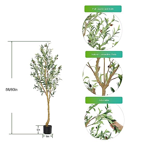 Nafresh Tall Faux Olive Tree，5Ft(60In) Realistic Texture Potted Silk Artificial Olive Tree， Fake Olive Trees Indoor Outdoor For Home Office Living Room Bedroom Foyer Porch Decor. #TOP1