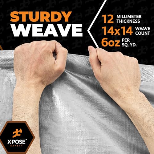 Image of Heavy Duty Silver Poly Tarp 10' X 15' - Multipurpose Protective Cover - Durable, Waterproof, Weather Proof, Rip and Tear Resistant - Extra Thick 12 Mil Polyethylene - by Xpose Safety