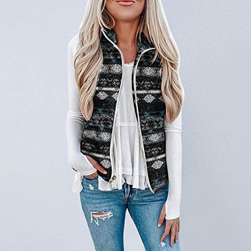 Women's Quilted Puffer Vest Thicken Warm Winter Sherpa Insulated Outerwear Vest Thermal Padded Gilet Zip Pockets Navy #TOP2