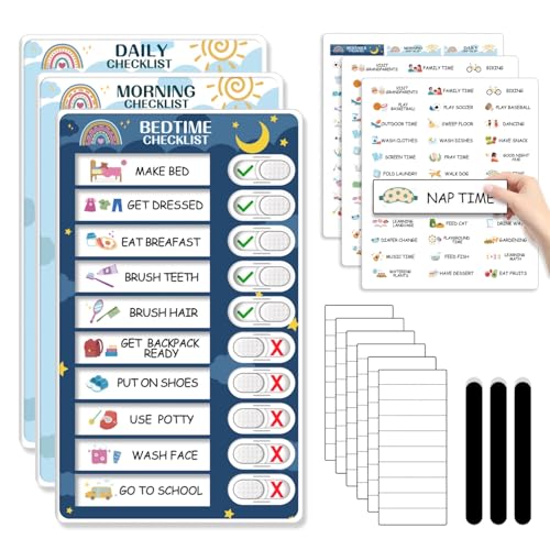 Image of CustomMaster 3 in 1 Bedtime /Morning /Daily Routine Chart for Kids, Magnetic Chore Chart for Kids, Visual Schedule for Kids Toddlers for To Do List