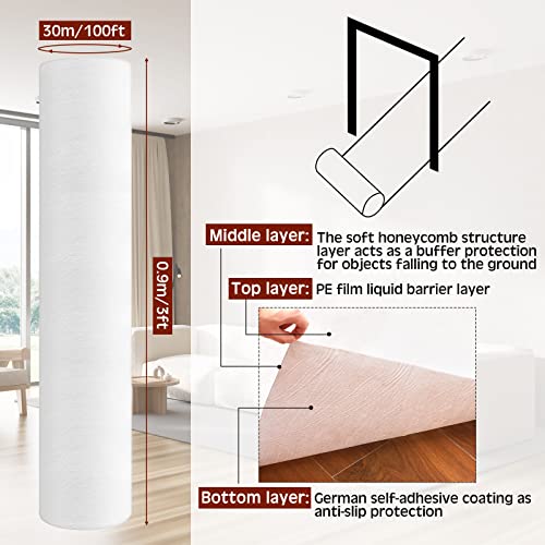 Amylove Rollos de Protección Temporal para Piso, 100 Pies, Blanco miniatura 2