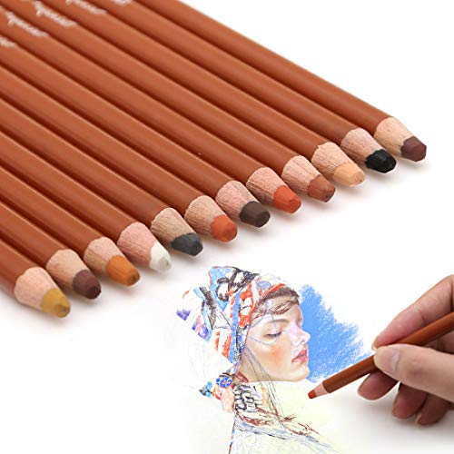 Dainayw Skin Tone Pastel Pencils, Soft 5mm Core, Premier Colored Pencils For Artist Drawing, Sketching - 12 Piece Portrait Set