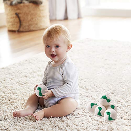 Wool Dryer Balls- 2019 New Green Dinosaur, 100% New Zealand Wool, Handmade, No Fading, Reusable Organic Natural Fabric Softener, Baby Safe Non-Chemical Reduce Wrinkles&Static Save Drying Time, 6Pack