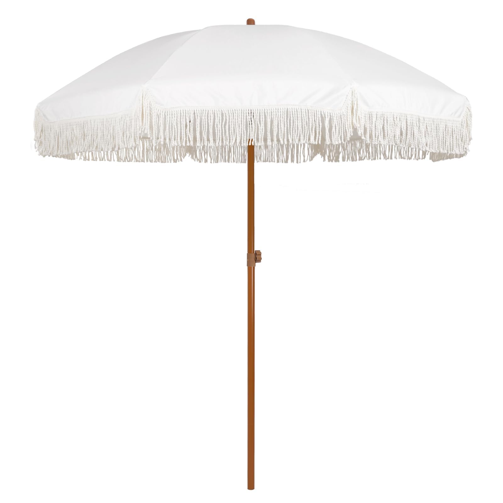 AMMSUN 7ft Patio Umbrella with Fringe, Easy to Set Up, Push Button Tilt, UV 50+ Protection, Outdoor Umbrella with Tassels for Backyard, Pool, Garden, Beach Party, White Cream image 2
