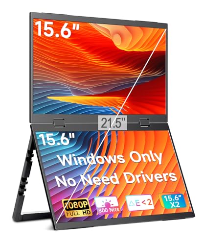 Image of Portable Monitor 15.6 inch Foldable Dual Screen Plug & Play for PC /Android /Switch /Xbox /PS5 FHD 1080P HDR Foldable Travel Display with HDMI /USB-C Ideal for Gaming, Office & Outdoor