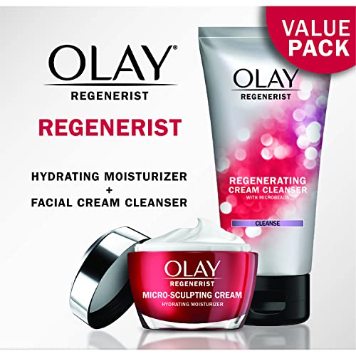 Face Wash By Olay Regenerist Advanced Anti-Aging Pore Scrub Cleanser (5.0 Oz) And Micro-Sculpting Face Moisturizer Cream (1.7 Oz) Skin Care Duo Pack, Total 6.7 Ounces Packaging May Vary #TOP1