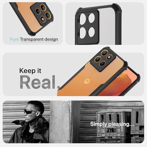 Image of Pikkme Crystal Clear Transparent Back Cover | Ultra Hyrbid | Full Camera Protection | Raised Edge | Bumper Case for Moto G15 (Black)