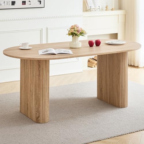GrandCA HOME Table à Manger Ovale en Bois, Table de Cuisine Moderne de 180 CM, Grand Bureau en MDF pour 6 à 8 Personnes (Marron Clair)
