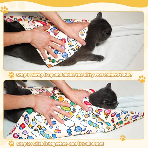 Image of Cat Grooming Wrap & Dog Restraint Bag with Pet Nail Clippers Kit, 32x32in Self Adhesive Cat Wrap for Nail Clipping Multifunctional Care, Anti-Escape Soft Blanket Swaddle Within 22lbs
