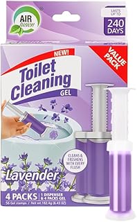 Toilet Cleaning Gel Lavender Scent. Pack of 4 (6.43oz) with 56 Gel Stamps for Continuous Toilet Cleaning, Deodorizing & Fruity Freshness.