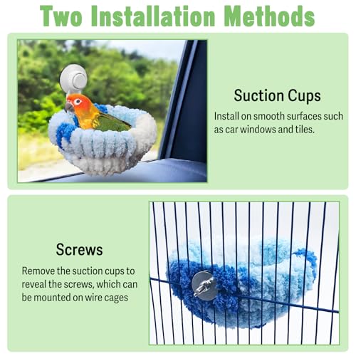 Image of kathson kathon Window Bird Bed with Suction Cup, Winter Warm Bird Plush Nest Parrot Sleeping Bed for Budgie Lovebird Conure Quaker (Diameter 6.7in, Blue)