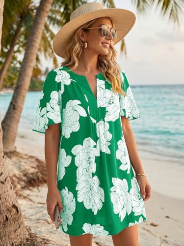 Image of Wenrine Womens Flutter Short Sleeve Mini Dress Casual V Neck Loose Flowy Summer Dresses
