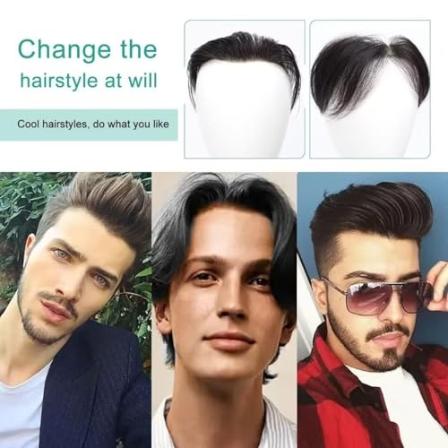 OUBFUUY Hair Men Forehead Hairline Toupee Hd Black Hair for Frontal Hairpiece 100% Human Hair Topper Hairpiece Pu Thin Skin (1.5X16X20Cm) - Image 4