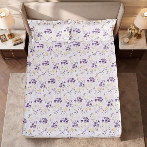 Image of Home Elegance from House of Mytrident | Linen Feel Bed Sheet for Double Bed King Size with Two Pillow Covers | Ultrasoft | Floral 274cm x 250cm | myTrident - Cedar Purple