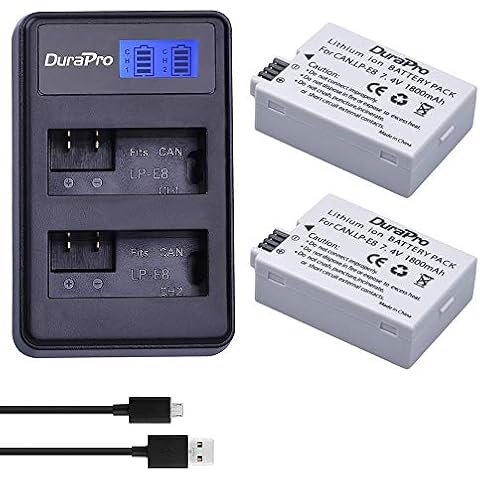 DuraPro 2Pcs LP-E8 Battery + LED USB Dual Charger for Canon LP-E8; Canon EOS 550D, EOS 700D, EOS 600D, EOS 650D, Rebel T2i T3i T4i T5i, Kiss X4 X5 X6i X7i DSLR Cameras Cover