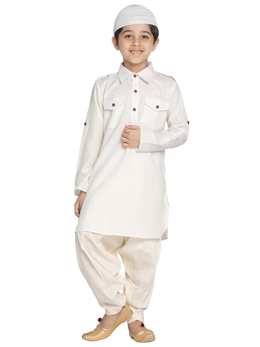 Vastramay Boys' Cream Pathani Kurta Set (Vasbpt003Crnptycrnc_32)