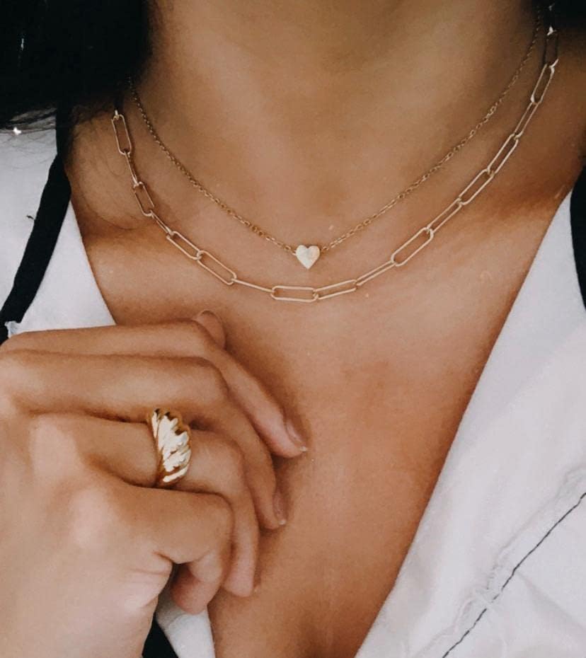 Lauren Paperclip Bolo Necklace Layered Stacked Paper-clip Link for Women Adjustable Lobster Clasp Gold Plated Stainless Steel Link Charm Chain(16"/20"/24") - Image 5